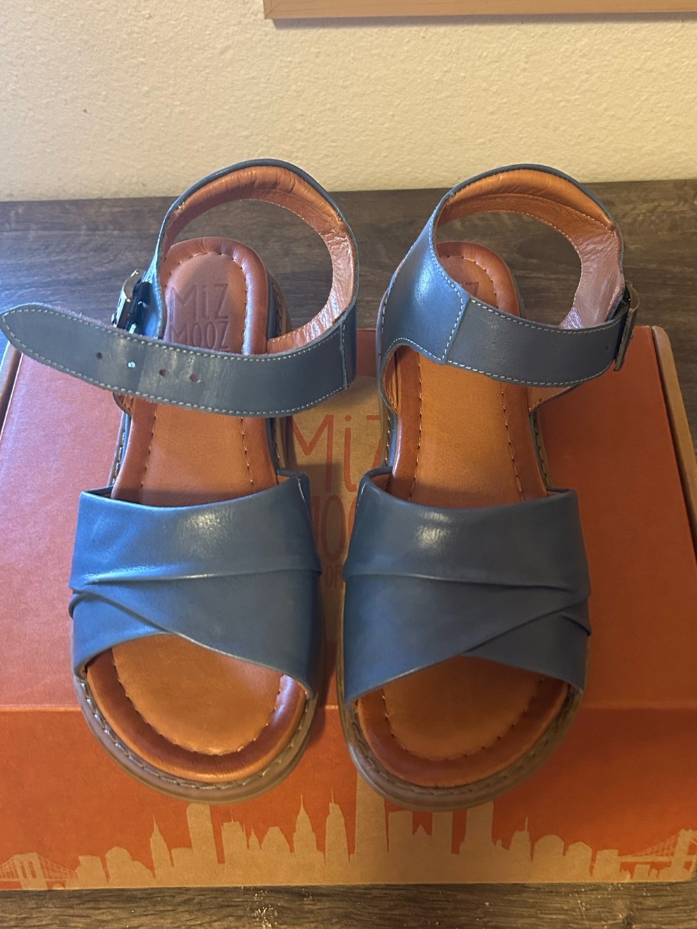 Miz Mooz “Haley” Blue Leather Ankle Buckle Sandals Size EU 36/US 5.5 - 6 Wide